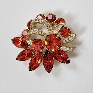 Flower Layered Orange Rhanstones EISENBERG ICE Vintage Gold Brorch